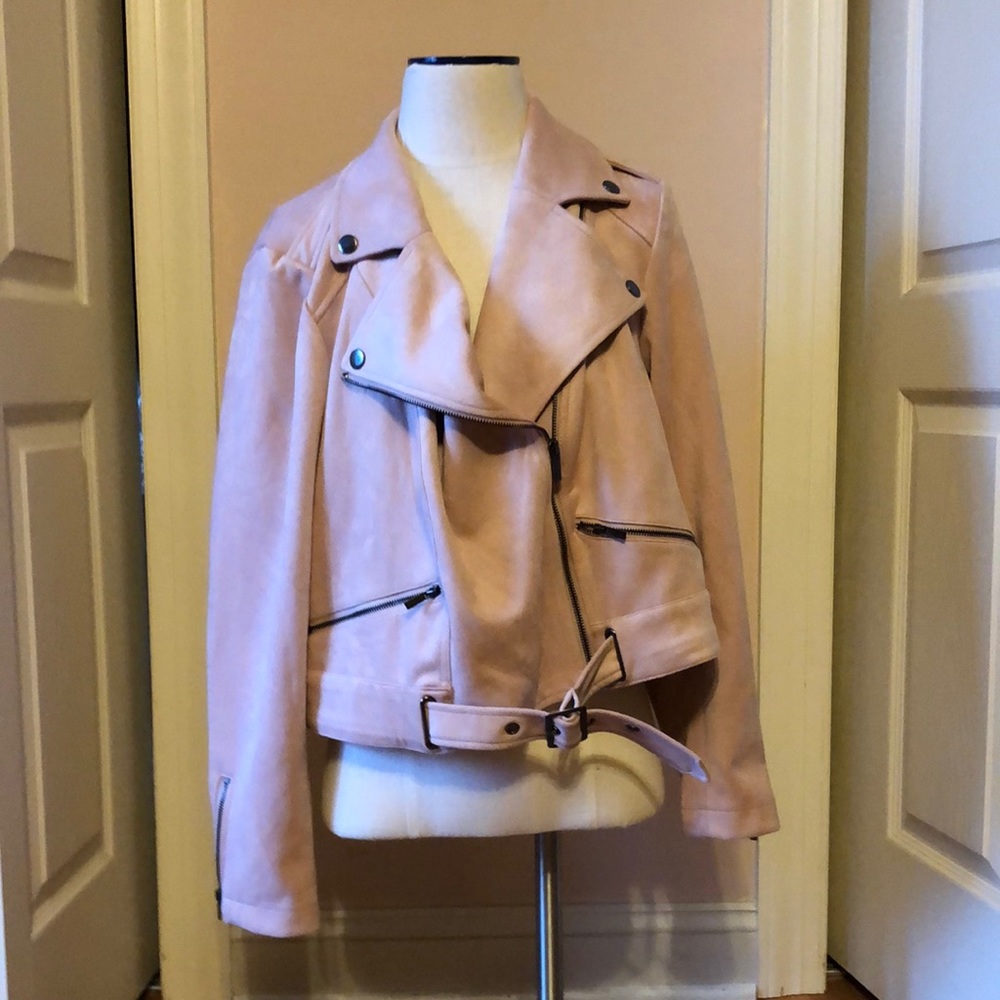 NWT Pink Faux Suede Moto Jacket